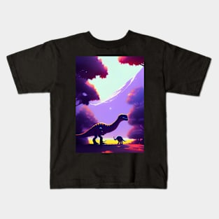 ABSTRACT PURPLE DINOSAUR IN MOUTAINS Kids T-Shirt